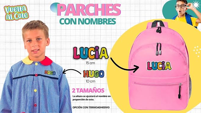Pack 2 Parches Bordados Personalizados con Nombre para Colegios y Uniformes